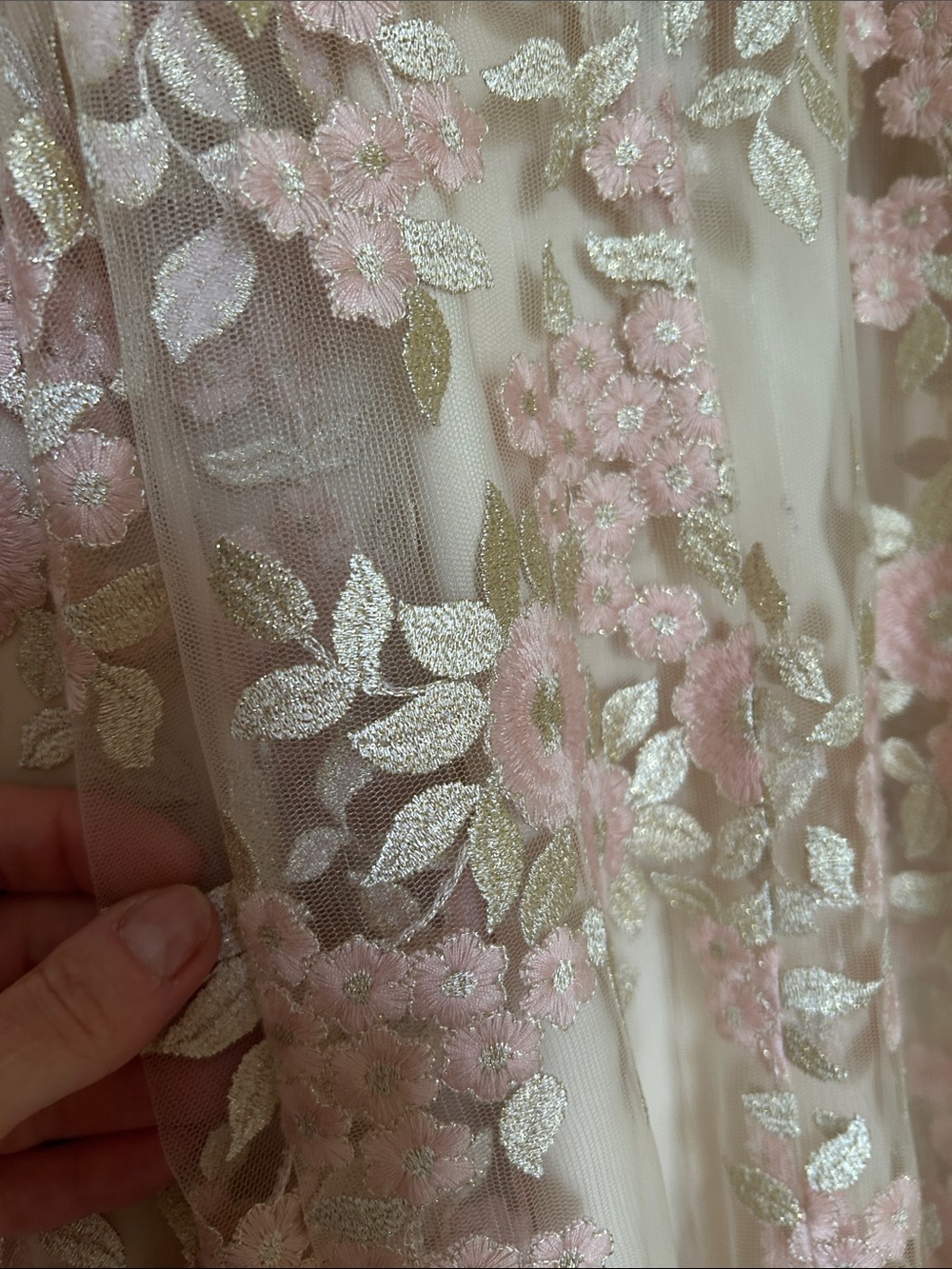 Tahari Pink and Cream Floral Embroidered Wedding Dress - Picture 7 of 10